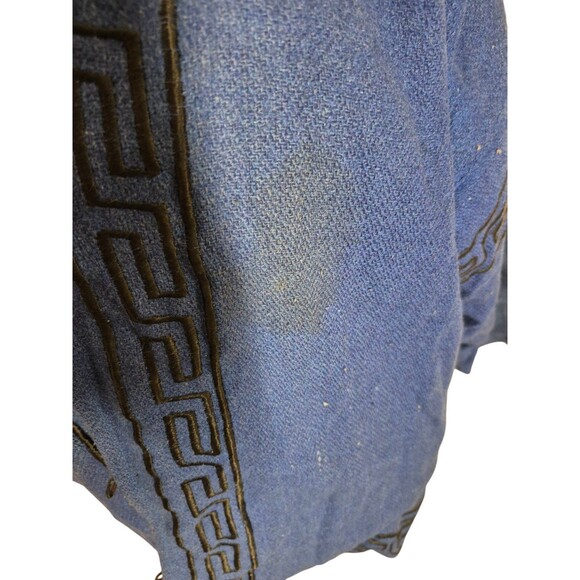 The Daily Planet Vintage 100% Wool Coat Embroidered Hooded Jacket Blue black L - Picture 6 of 10